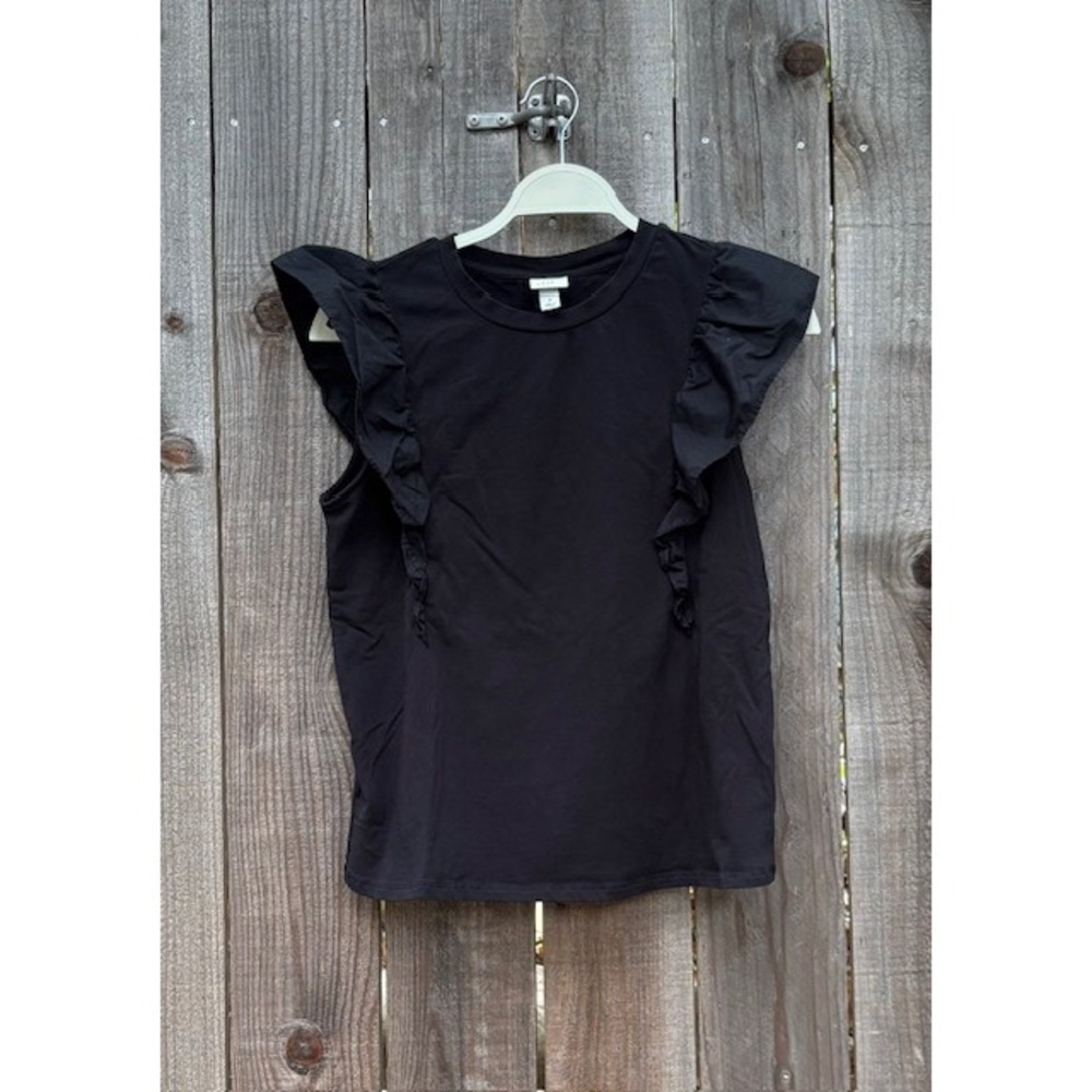 A New Day‎ Women's Black Ruffle Sleeveless Top Crew Neck T-Shirt - Size M